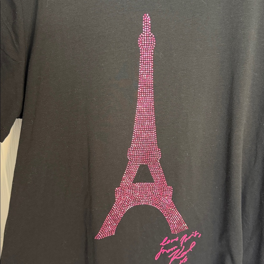 NWT Karl Lagerfeld versatile black Tee with Pink sequenced Eiffel Tower - Picture 10 of 11
